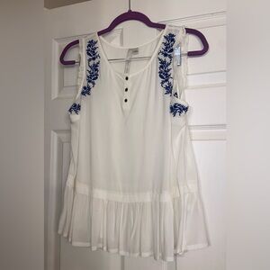LC Lauren Conrad White and Blue Embellished Blouse